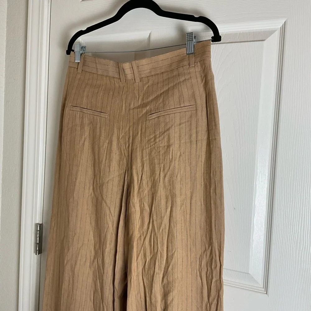 Linen-Blend Zara High-Waisted Pinstripe Wide Leg Pants Size Medium